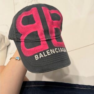 Balenciaga Charcoal and Fuchsia Logo Cap